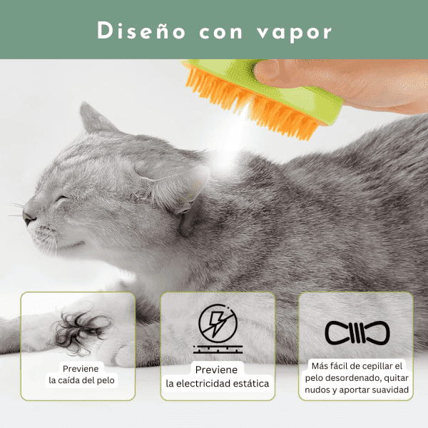 Cepillo a Vapor para Peinado, Quitapelos y Masaje para mascotas